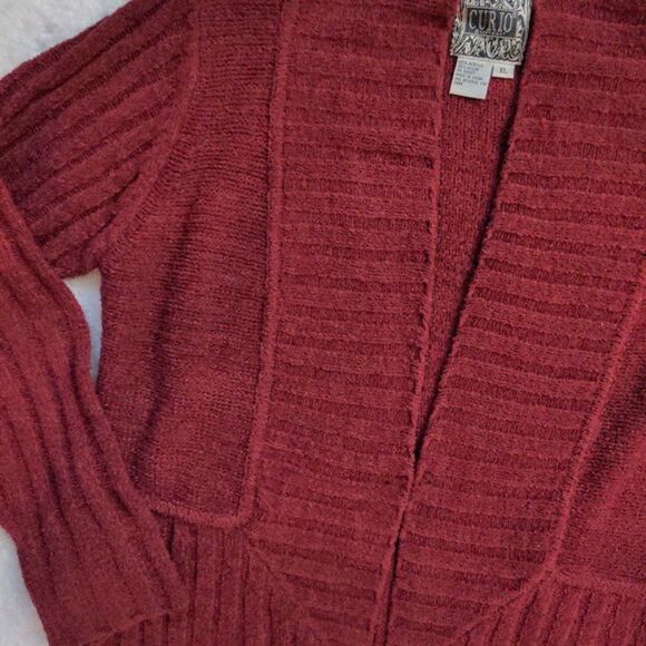 Curio Knit Cardigan Sweater Pink Ribbed Open Front Winter Soft Cozy Art XL - Picture 6 of 8